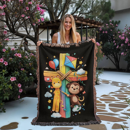 Giraffe & Monkey Woven Blanket – Christian Gift for Kids