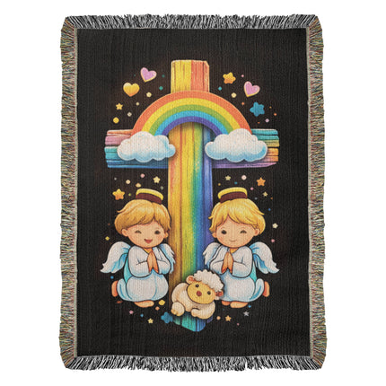 Angels & Lamb Woven Blanket – Christian Gift for Kids