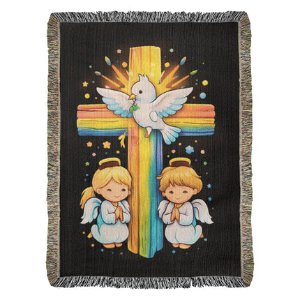 Dove & Praying Angels Woven Blanket – Christian Gift for Kids