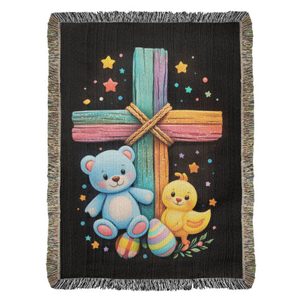 Teddy Bear & Duckling Woven Blanket – Christian Gift for Kids
