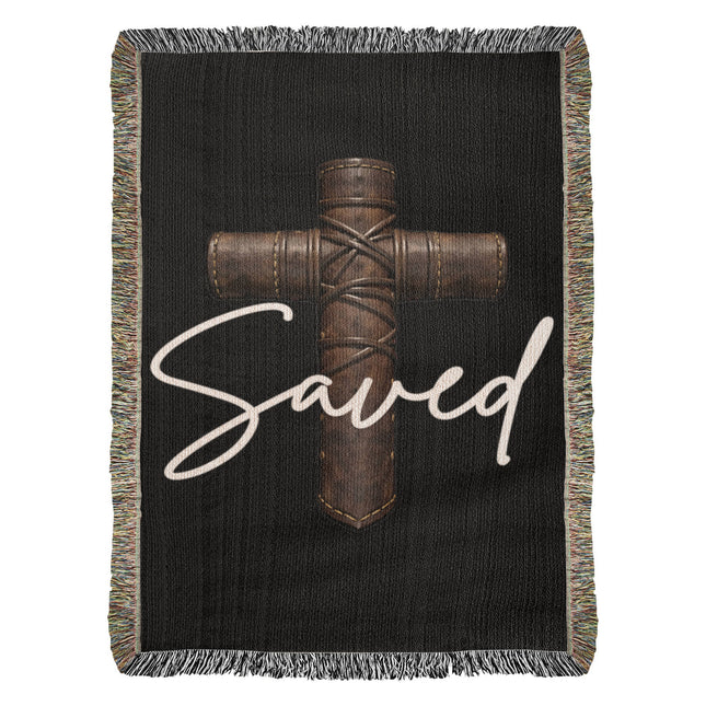 Saved Cross Woven Blanket – Christian Gift for Men