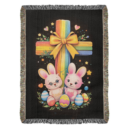 Easter Bunnies Woven Blanket – Christian Gift for Kids