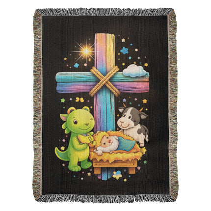 Nativity Manger Woven Blanket – Christian Gift for Kids