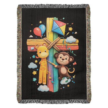 Giraffe & Monkey Woven Blanket – Christian Gift for Kids