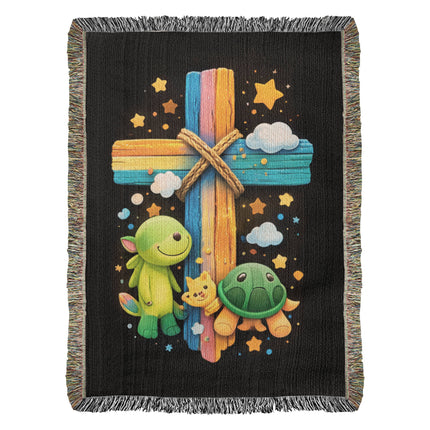 Dinosaur & Turtle Woven Blanket – Christian Gift for Kids
