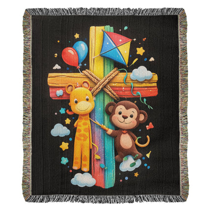Giraffe & Monkey Woven Blanket – Christian Gift for Kids