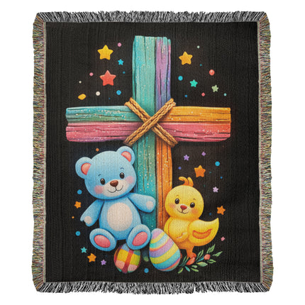 Teddy Bear & Duckling Woven Blanket – Christian Gift for Kids