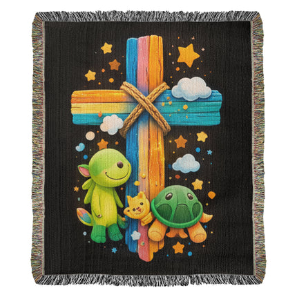 Dinosaur & Turtle Woven Blanket – Christian Gift for Kids