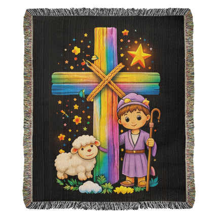 Little Shepherd & Lamb Woven Blanket – Christian Gift for Kids