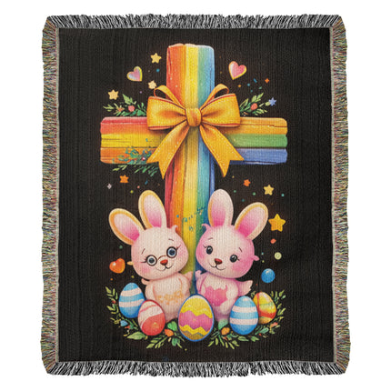 Easter Bunnies Woven Blanket – Christian Gift for Kids