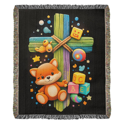 Kitten & ABC Blocks Woven Blanket – Christian Gift for Kids