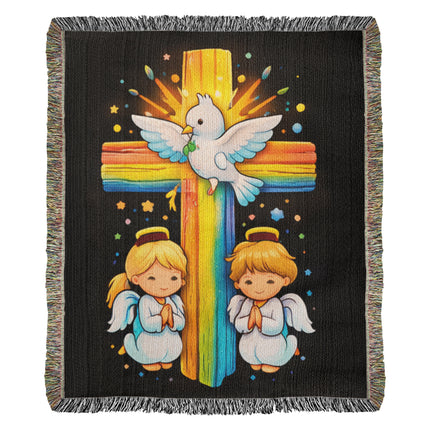 Dove & Praying Angels Woven Blanket – Christian Gift for Kids
