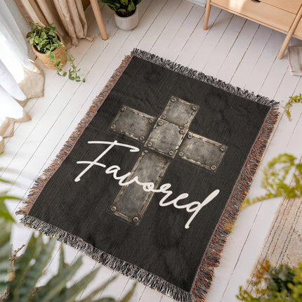 Favored Cross Woven Blanket – Christian Gift for Men