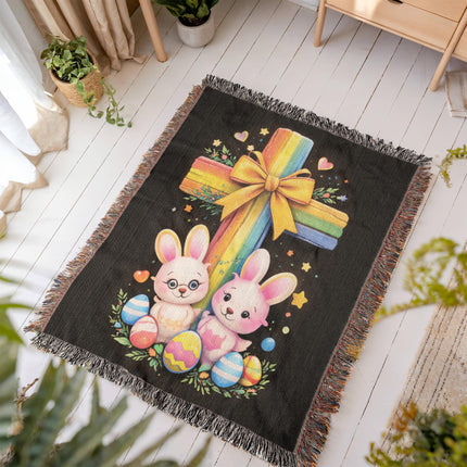 Easter Bunnies Woven Blanket – Christian Gift for Kids