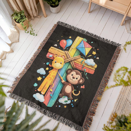 Giraffe & Monkey Woven Blanket – Christian Gift for Kids