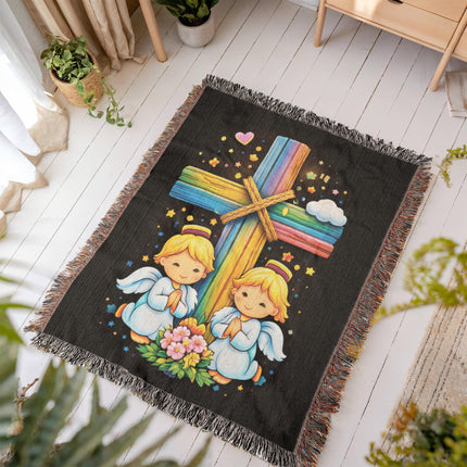 Praying Angels Woven Blanket – Christian Gift for Kids