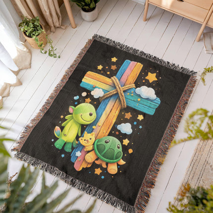 Dinosaur & Turtle Woven Blanket – Christian Gift for Kids