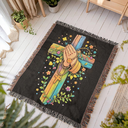 Praying Hands Woven Blanket – Christian Gift for Kids