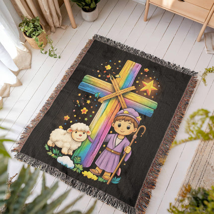 Little Shepherd & Lamb Woven Blanket – Christian Gift for Kids