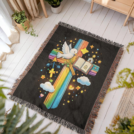Dove & Holy Bible Woven Blanket – Christian Gift for Kids