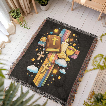 Holy Bible & Chalice Woven Blanket – Christian Gift for Kids