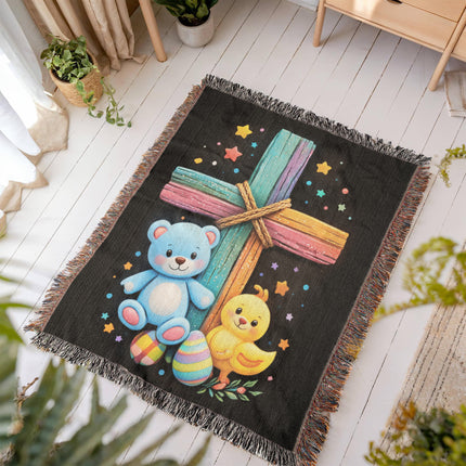 Teddy Bear & Duckling Woven Blanket – Christian Gift for Kids
