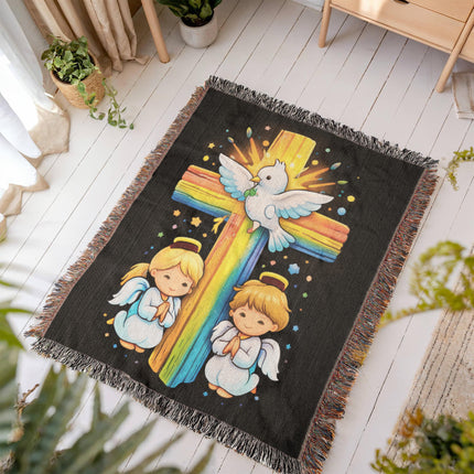 Dove & Praying Angels Woven Blanket – Christian Gift for Kids