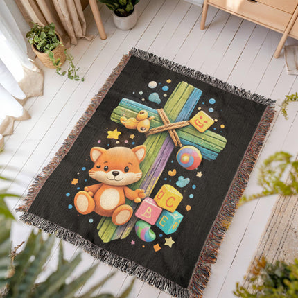 Kitten & ABC Blocks Woven Blanket – Christian Gift for Kids