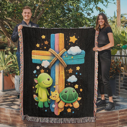 Dinosaur & Turtle Woven Blanket – Christian Gift for Kids
