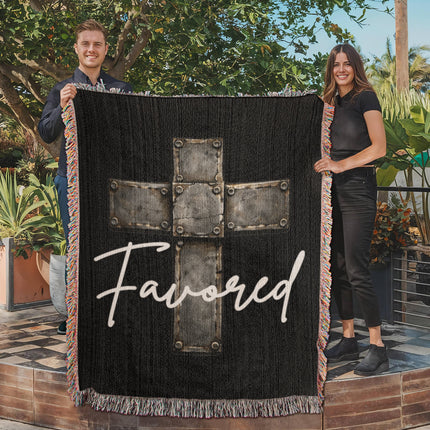Favored Cross Woven Blanket – Christian Gift for Men