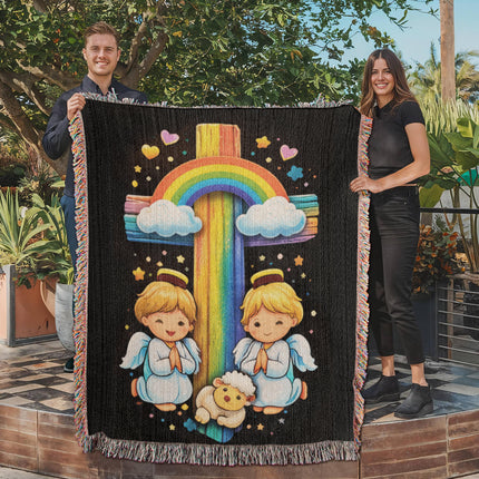 Angels & Lamb Woven Blanket – Christian Gift for Kids