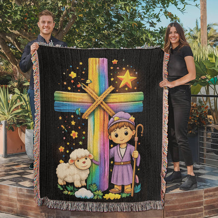 Little Shepherd & Lamb Woven Blanket – Christian Gift for Kids