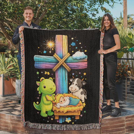 Nativity Manger Woven Blanket – Christian Gift for Kids
