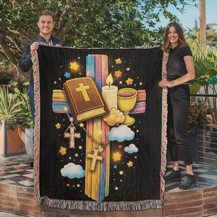 Holy Bible & Chalice Woven Blanket – Christian Gift for Kids