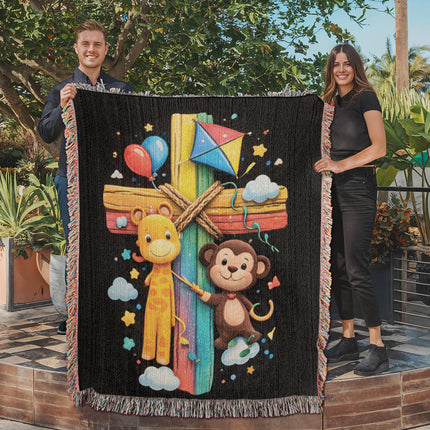 Giraffe & Monkey Woven Blanket – Christian Gift for Kids