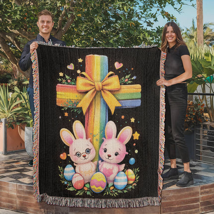 Easter Bunnies Woven Blanket – Christian Gift for Kids