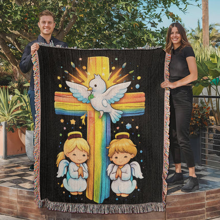 Dove & Praying Angels Woven Blanket – Christian Gift for Kids