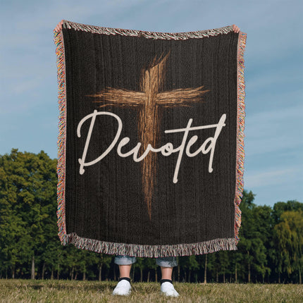 Devoted Cross Woven Blanket – Christian Gift for Men