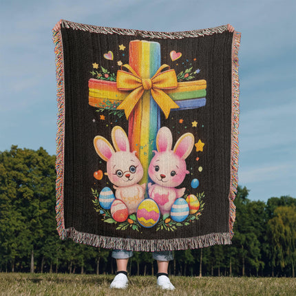 Easter Bunnies Woven Blanket – Christian Gift for Kids