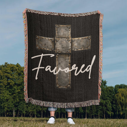Favored Cross Woven Blanket – Christian Gift for Men