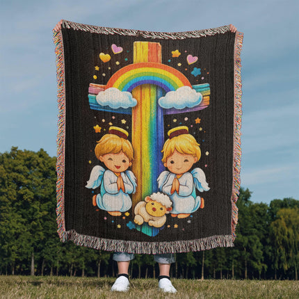 Angels & Lamb Woven Blanket – Christian Gift for Kids