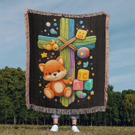 Kitten & ABC Blocks Woven Blanket – Christian Gift for Kids