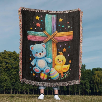Teddy Bear & Duckling Woven Blanket – Christian Gift for Kids