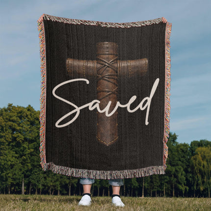 Saved Cross Woven Blanket – Christian Gift for Men