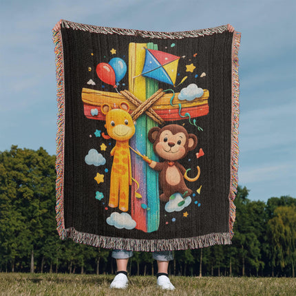 Giraffe & Monkey Woven Blanket – Christian Gift for Kids