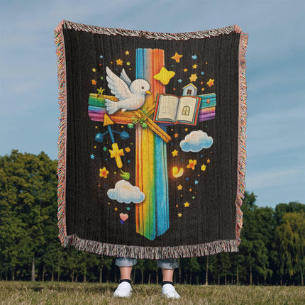 Dove & Holy Bible Woven Blanket – Christian Gift for Kids