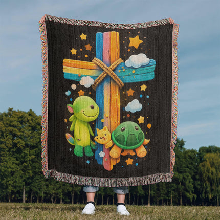 Dinosaur & Turtle Woven Blanket – Christian Gift for Kids