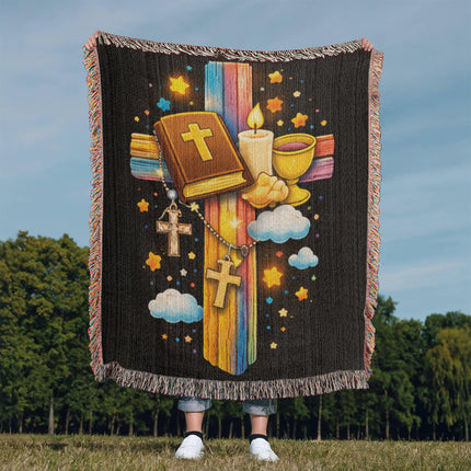 Holy Bible & Chalice Woven Blanket – Christian Gift for Kids