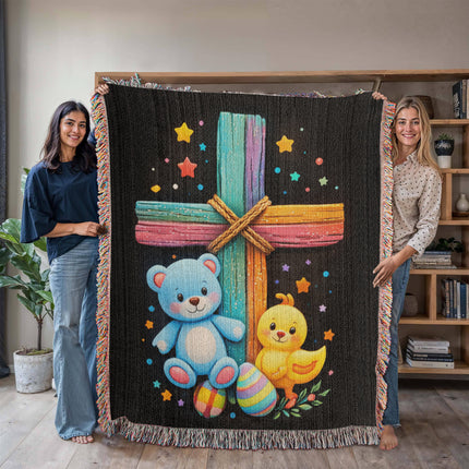 Teddy Bear & Duckling Woven Blanket – Christian Gift for Kids