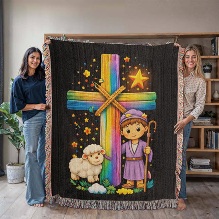 Little Shepherd & Lamb Woven Blanket – Christian Gift for Kids